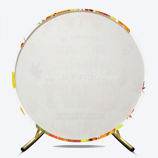 Lofaris Our Little Pumpkin is Turning Two Birthday Round Backdrop Autumn Leaves and Pumpkins Fall Bday Party Photo Prop