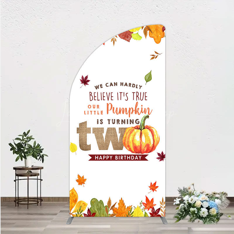 Lofaris Our Little Pumpkin is Turning Two Half Moon Arch Backdrop Fall Autumn Leaves 2nd Birthday Rustic Party Photo Booth Decor