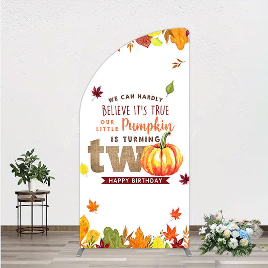 Lofaris Our Little Pumpkin is Turning Two Half Moon Arch Backdrop Fall Autumn Leaves 2nd Birthday Rustic Party Photo Booth Decor
