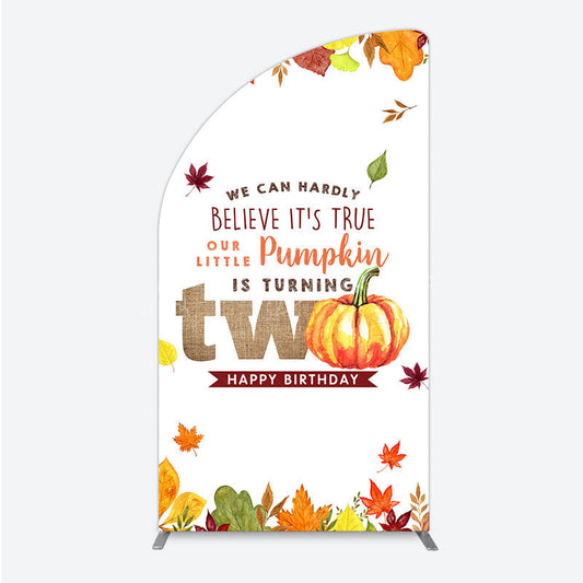 Lofaris Our Little Pumpkin is Turning Two Half Moon Arch Backdrop Fall Autumn Leaves 2nd Birthday Rustic Party Photo Booth Decor