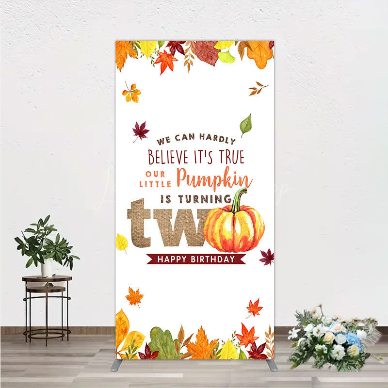 Lofaris Our Little Pumpkin is Turning Two Rectangle Backdrop Fall Autumn Leaves 2nd Birthday Rustic Party Photo Booth Decor