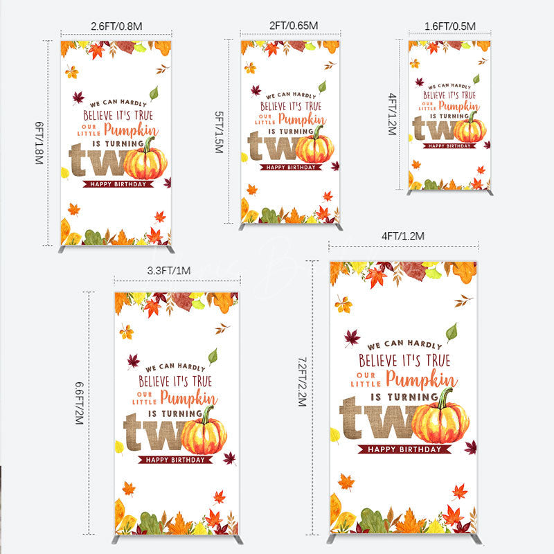 Lofaris Our Little Pumpkin is Turning Two Rectangle Backdrop Fall Autumn Leaves 2nd Birthday Rustic Party Photo Booth Decor