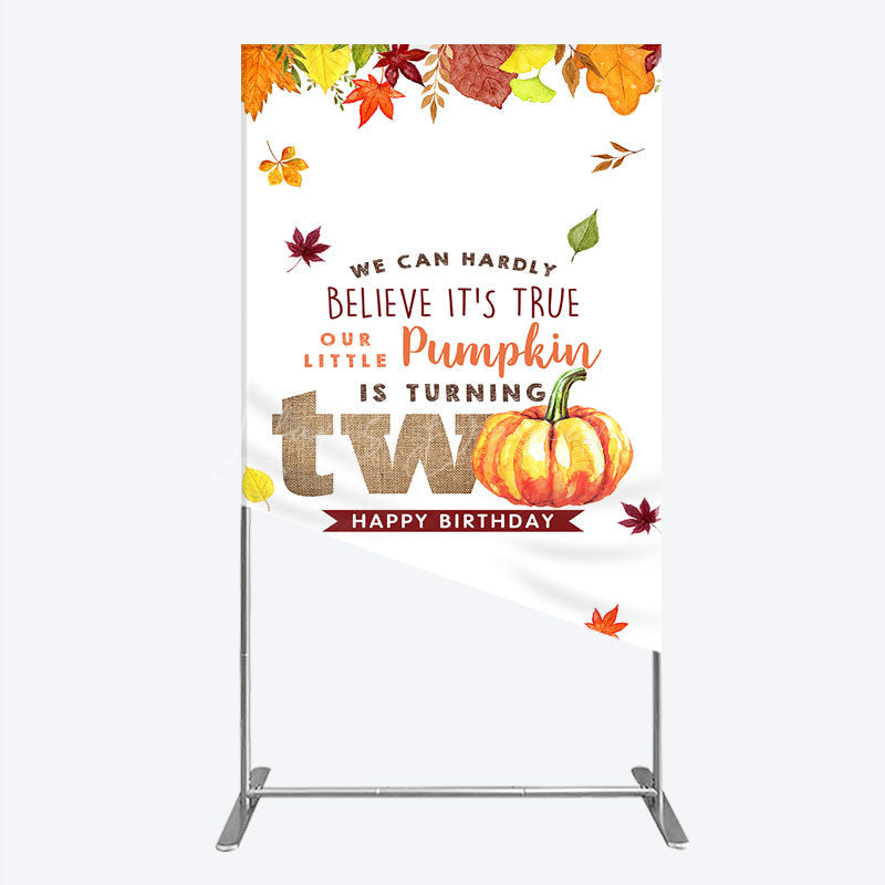 Lofaris Our Little Pumpkin is Turning Two Rectangle Backdrop Fall Autumn Leaves 2nd Birthday Rustic Party Photo Booth Decor