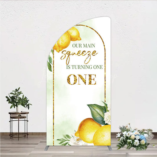 Lofaris Our Main Squeeze is Turning One Half Moon Arch Backdrop Lemon Themed First Birthday Summer Citrus Party Photo Prop
