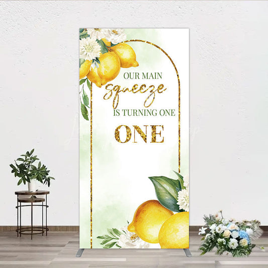 Lofaris Our Main Squeeze is Turning One Rectangle Backdrop Lemon Themed First Birthday Summer Citrus Party Photo Prop