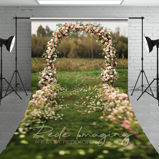 Lofaris Outdoor Floral Arch Grassland Wedding Sweep Backdrop