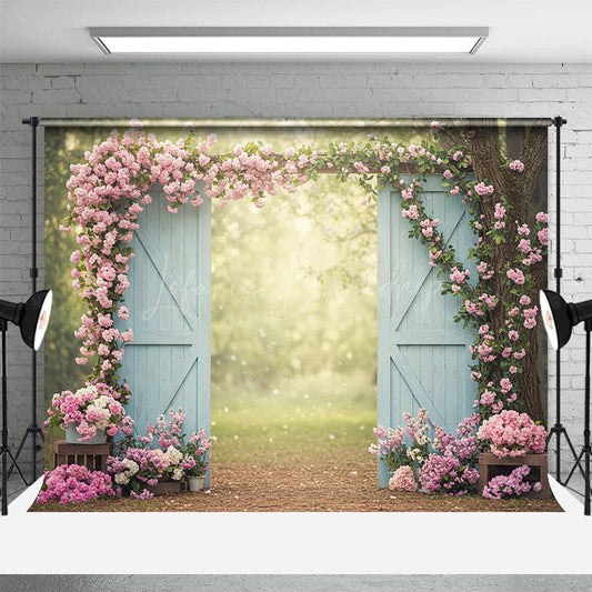 Lofaris Outdoor Floral Arched Door Bokeh Spring Backdrops