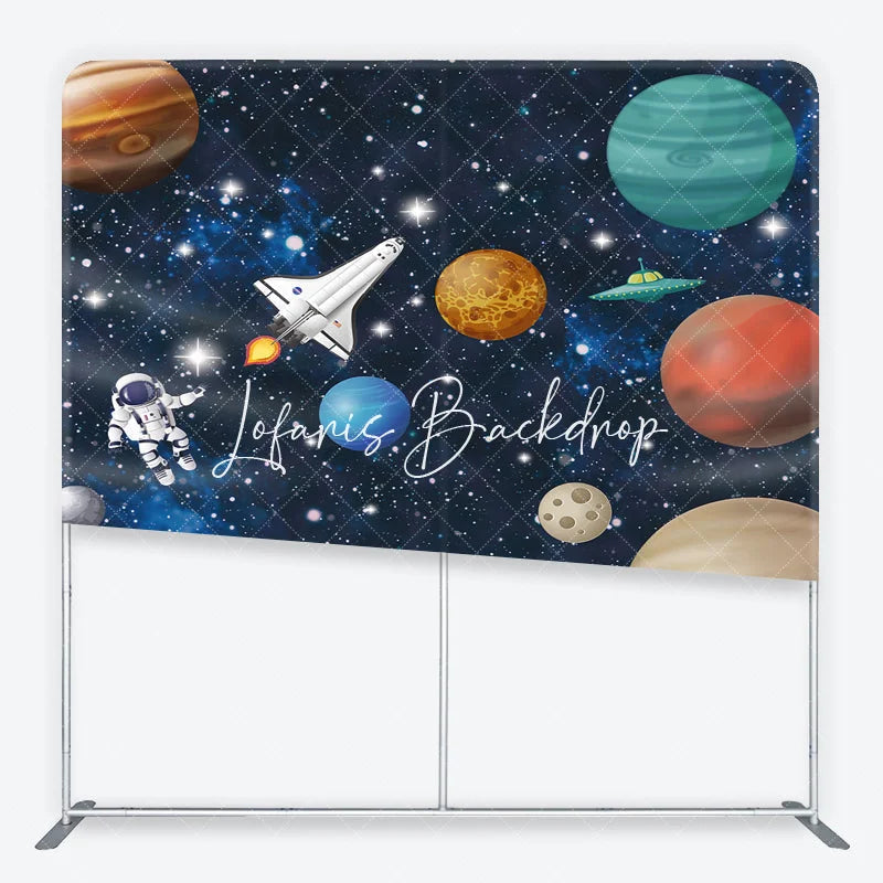 Lofaris Outer Space Astronaut and Planets Square Double-Sided Backdrop Galaxy Kids Birthday Party Photo Decor