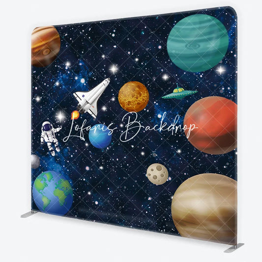 Lofaris Outer Space Astronaut and Planets Square Double-Sided Backdrop Galaxy Kids Birthday Party Photo Decor
