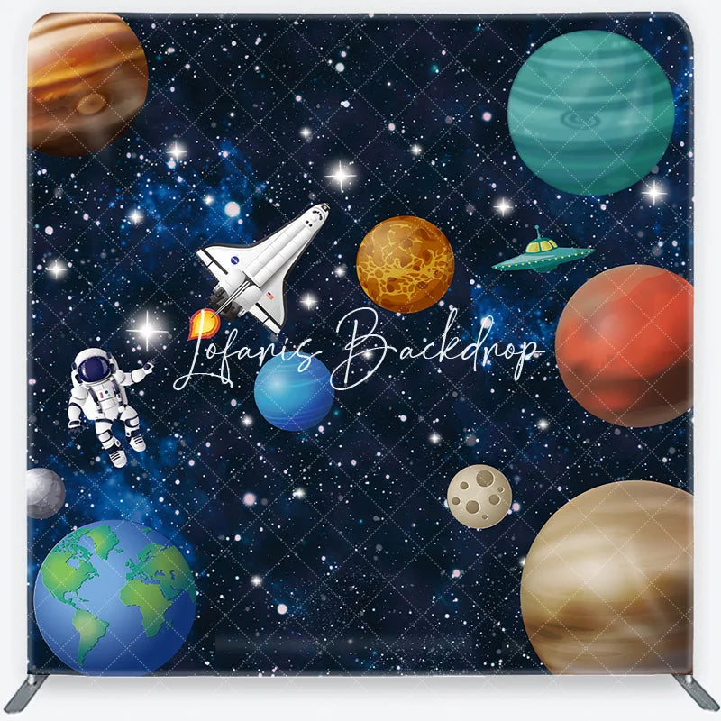 Lofaris Outer Space Astronaut and Planets Square Double-Sided Backdrop Galaxy Kids Birthday Party Photo Decor