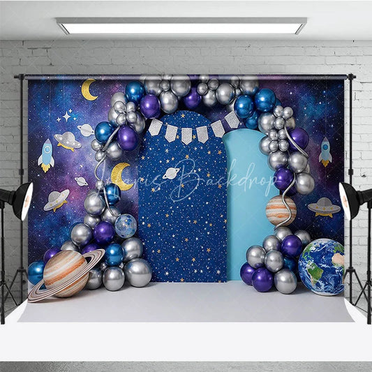Lofaris Outer Space Galaxy and Planets Backdrop Silver Purple Balloon Arch Astronaut Theme for Boy Birthday