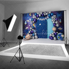 Lofaris Outer Space Galaxy and Planets Backdrop Silver Purple Balloon Arch Astronaut Theme for Boy Birthday