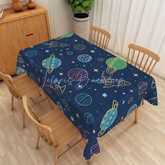 Lofaris Outer Space Planet Rectangle Tablecloth Cartoon Rocket Universe Table Cover Kids Birthday Party Decor