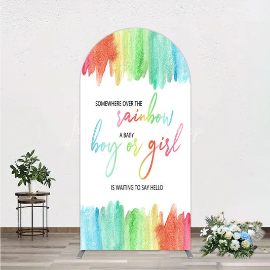 Lofaris Over The Rainbow Arch Backdrop Watercolor Colorful Stripe Decoration Gender Reveal Background