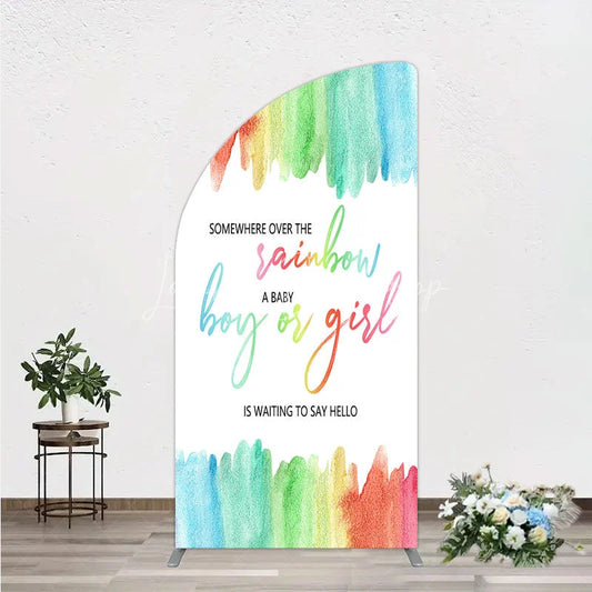Lofaris Over The Rainbow Half Moon Arch Backdrop Watercolor Colorful Stripe Decoration Gender Reveal Background