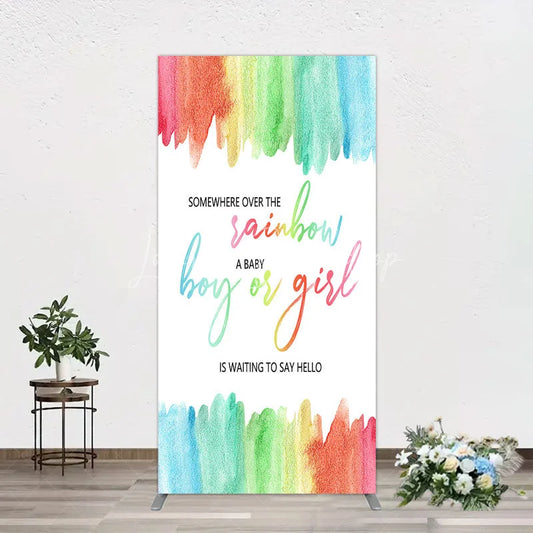 Lofaris Over The Rainbow Rectangle Backdrop Watercolor Colorful Stripe Decoration Gender Reveal Background
