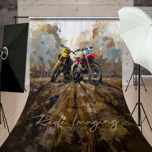 Lofaris Painted Abstract Muddy Dirt Bike Sport Sweep Backdrop