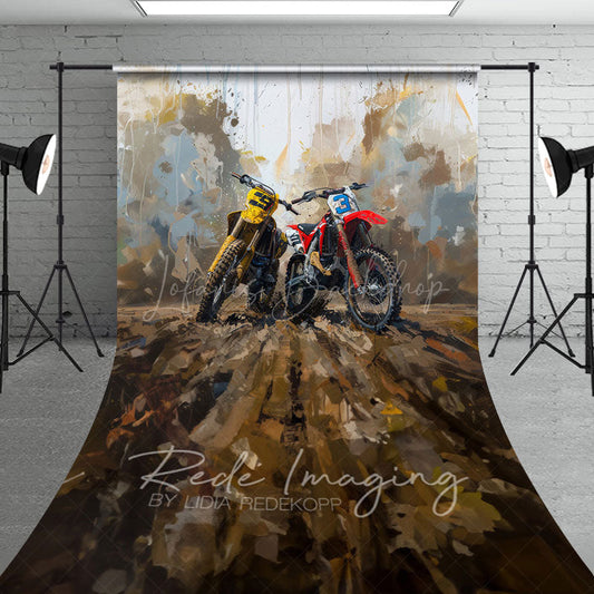 Lofaris Painted Abstract Muddy Dirt Bike Sport Sweep Backdrop