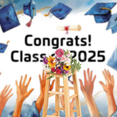 Lofaris Painted Blue Cap Congrats Class of 2025 Grad Backdrop