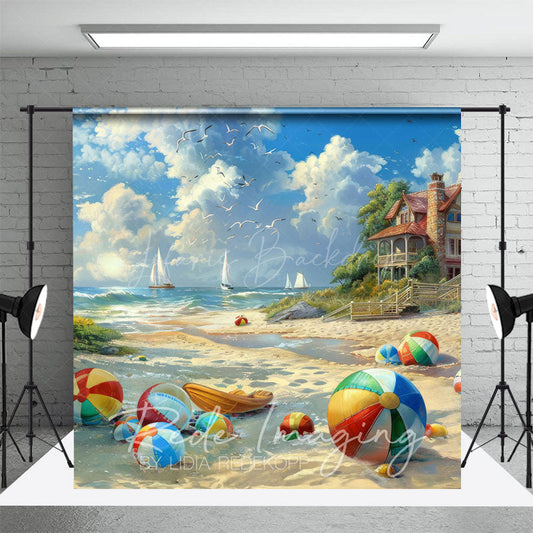Lofaris Painted Blue Sky Sandy Beach Summer Photo Backdrop