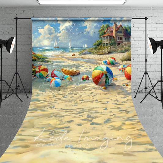 Lofaris Painted Blue Sky Sandy Beach Summer Sweep Backdrop