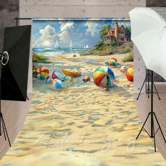 Lofaris Painted Blue Sky Sandy Beach Summer Sweep Backdrop