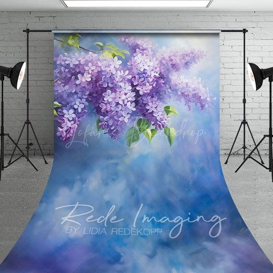 Lofaris Painted Blue Wall Soft Lilacs Floral Sweep Backdrop