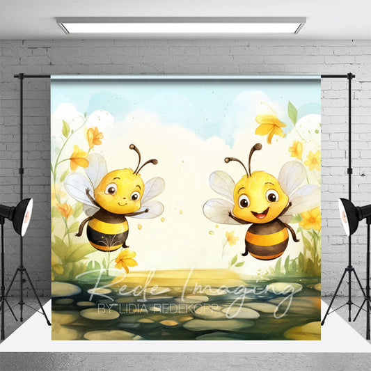 Lofaris Painted Bumblebees Daffodils Cake Smash Backdrop