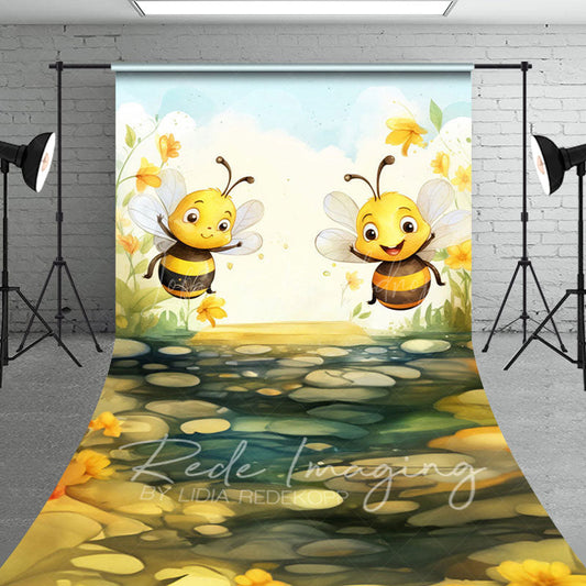 Lofaris Painted Bumblebees Daffodils Cake Smash Sweep Backdrop