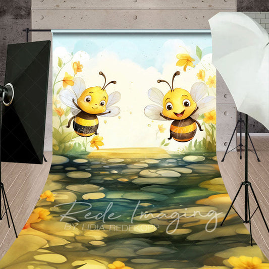 Lofaris Painted Bumblebees Daffodils Cake Smash Sweep Backdrop