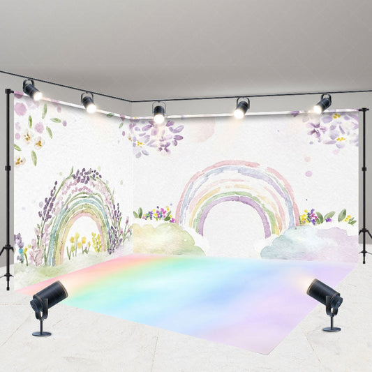Lofaris Painted Color Rainbow Floral Spring Room Set Backdrop