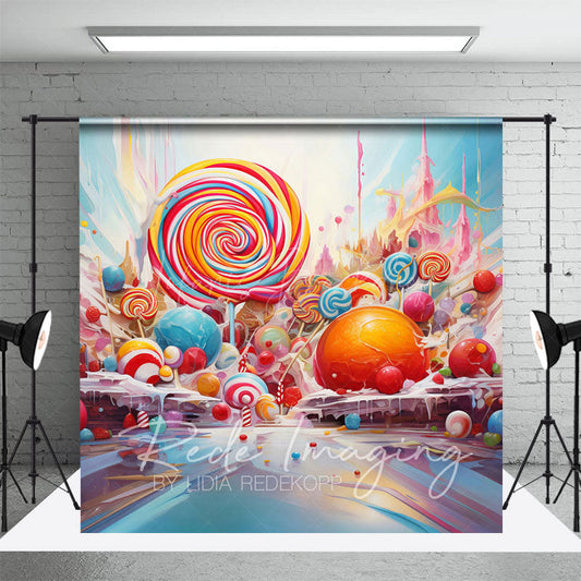 Lofaris Painted Colorful Candyland Cake Smash Photo Backdrop