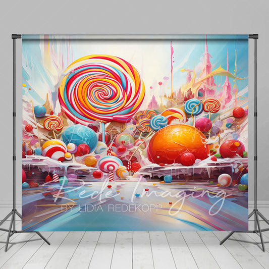 Lofaris Painted Colorful Candyland Cake Smash Photo Backdrop