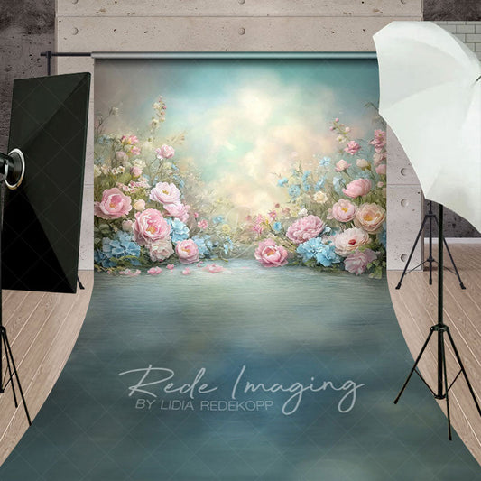 Lofaris Painted Colorful Pastel Florals Sweep Photo Backdrop