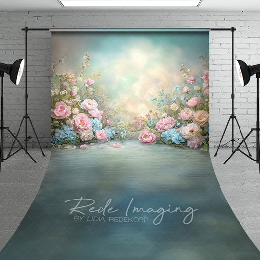Lofaris Painted Colorful Pastel Florals Sweep Photo Backdrop