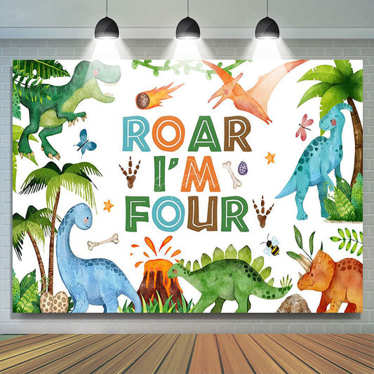 Lofaris Painted Dinosaur Forest Roar Im Four Birthday Backdrop