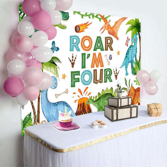 Lofaris Painted Dinosaur Forest Roar Im Four Birthday Backdrop