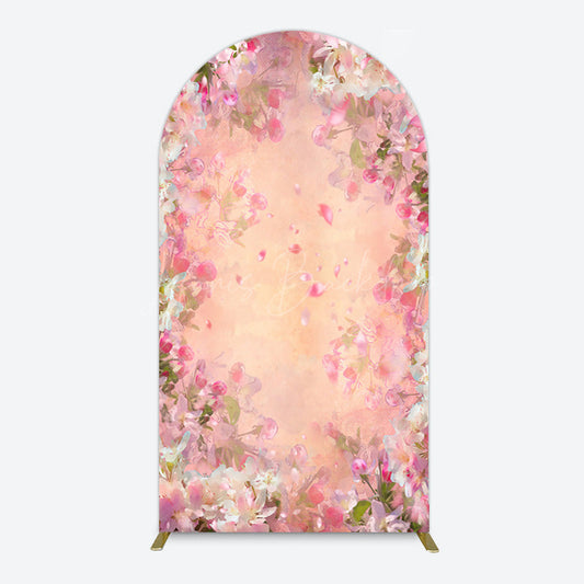 Lofaris Painted Pink Floral Leaves Birthday Arch Backdrop