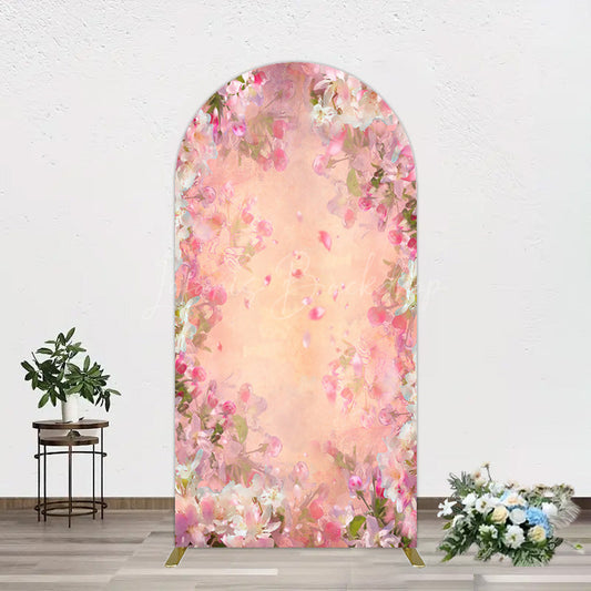 Lofaris Painted Pink Floral Leaves Birthday Arch Backdrop