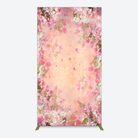 Lofaris Painted Pink Floral Leaves Birthday Rectangle Backdrop