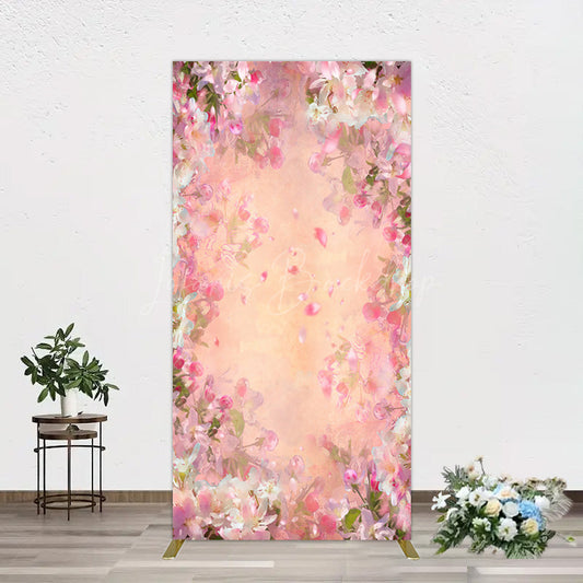 Lofaris Painted Pink Floral Leaves Birthday Rectangle Backdrop