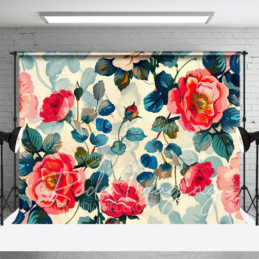 Lofaris Painted Pink Spring Florals Leaves Photo Backdrop