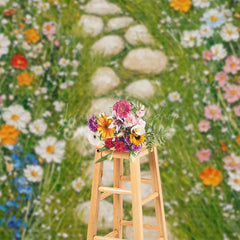 Lofaris Painted Plant Floral Stone Garden Path Photo Backdrop