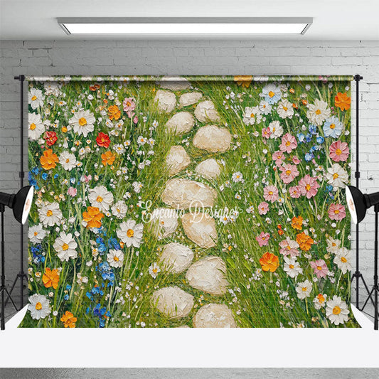 Lofaris Painted Plant Floral Stone Garden Path Photo Backdrop