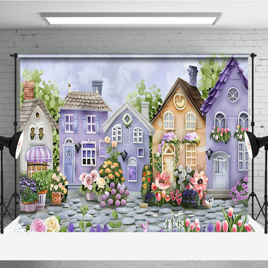 Lofaris Painted Purple Brown Town Floral Spring Backdrop