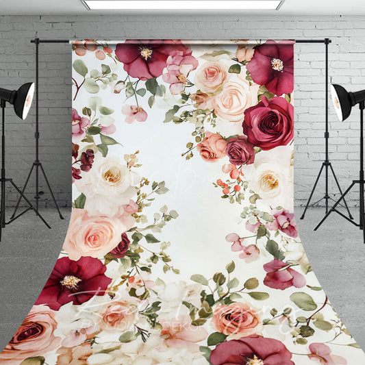 Lofaris Painted Red Pink Spring Florals Sweep Photo Backdrop