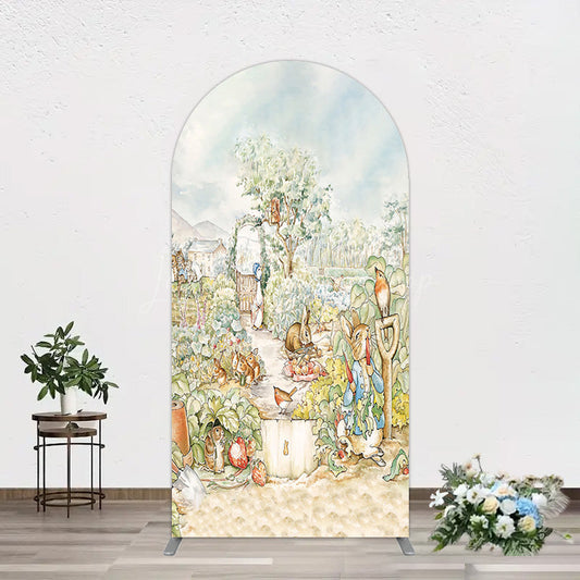 Lofaris Painted Rural Farmland Mr Bunny Birthday Arch Backdrop