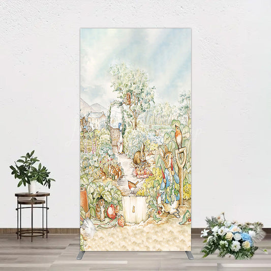 Lofaris Painted Rural Farmland Mr Bunny Birthday Rectangle Backdrop