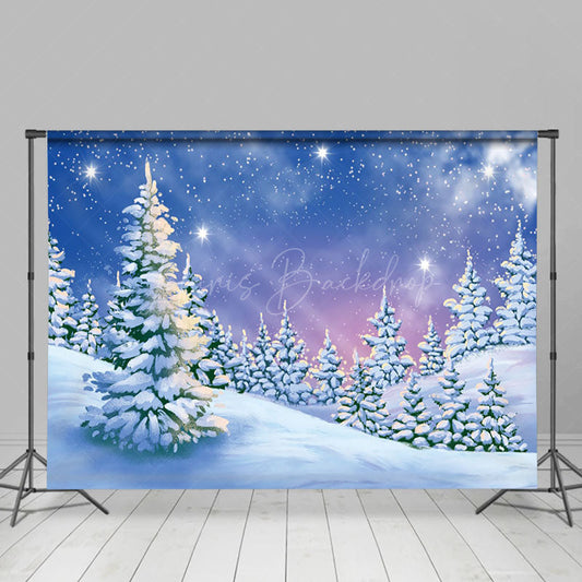 Lofaris Painted Snowy Winter Field Forest Scene Backdrop