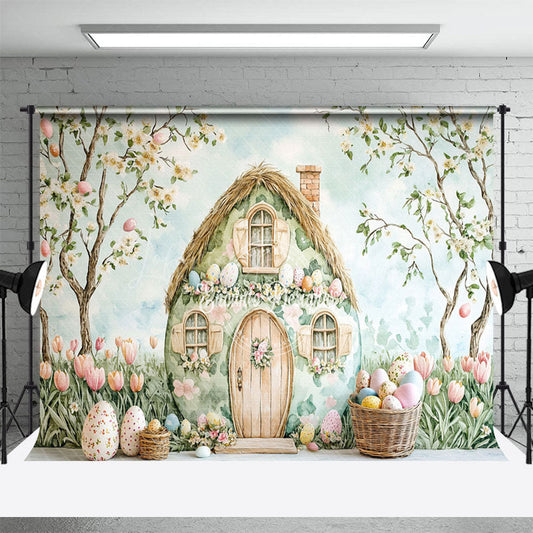 Lofaris Painted Spring Trees Egg Bunny Hutch Easter Backdrop